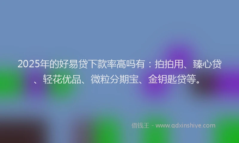 2025年的好易贷下款率高吗有：拍拍用、臻心贷、轻花优品、微粒分期宝、金钥匙贷等。