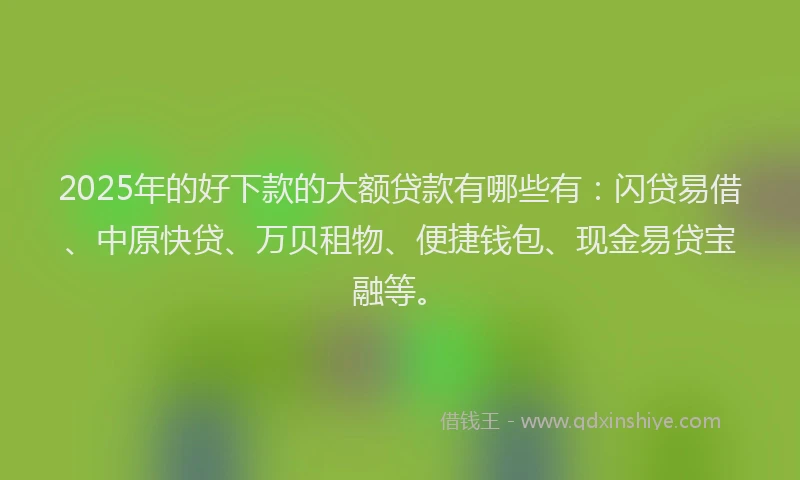 2025年的好下款的大额贷款有哪些有：闪贷易借、中原快贷、万贝租物、便捷钱包、现金易贷宝融等。