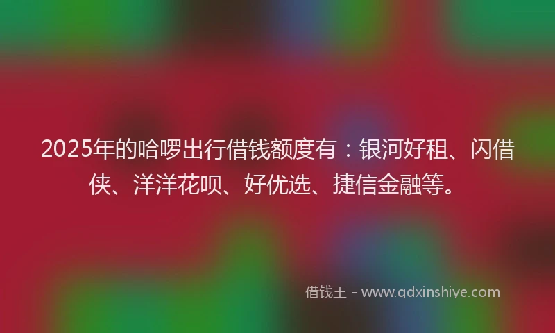 2025年的哈啰出行借钱额度有：银河好租、闪借侠、洋洋花呗、好优选、捷信金融等。