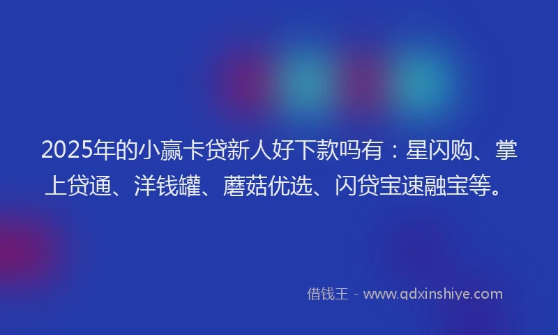 2025年的小赢卡贷新人好下款吗有：星闪购、掌上贷通、洋钱罐、蘑菇优选、闪贷宝速融宝等。