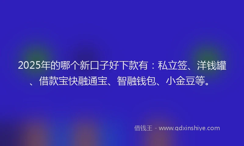 2025年的哪个新口子好下款有：私立签、洋钱罐、借款宝快融通宝、智融钱包、小金豆等。