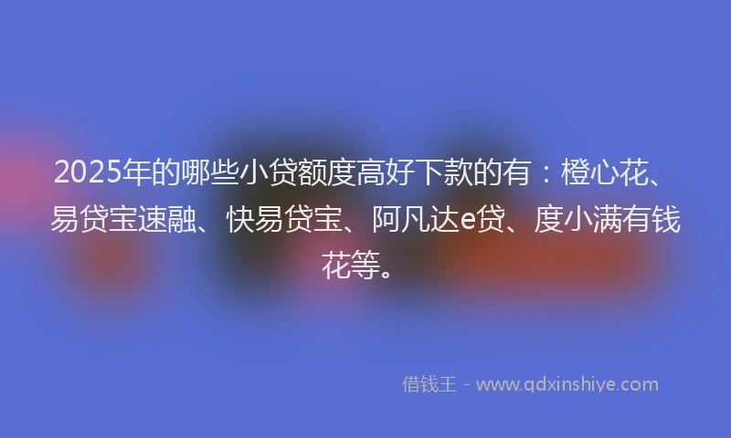 2025年的哪些小贷额度高好下款的有：橙心花、易贷宝速融、快易贷宝、阿凡达e贷、度小满有钱花等。