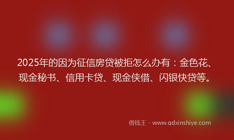 2025年的因为征信房贷被拒怎么办有：金色花、现金秘书、信用卡贷、现金侠借、闪银快贷等。