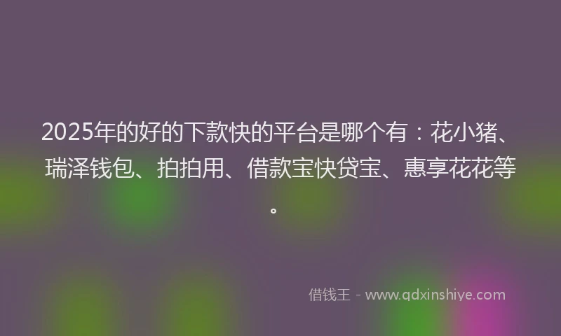 2025年的好的下款快的平台是哪个有：花小猪、瑞泽钱包、拍拍用、借款宝快贷宝、惠享花花等。