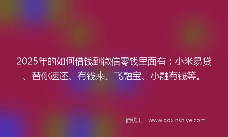 2025年的如何借钱到微信零钱里面有：小米易贷、替你速还、有钱来、飞融宝、小融有钱等。