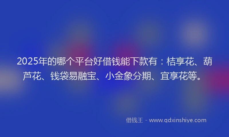 2025年的哪个平台好借钱能下款有：桔享花、葫芦花、钱袋易融宝、小金象分期、宜享花等。