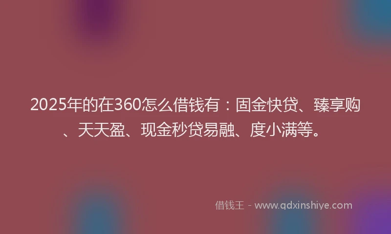 2025年的在360怎么借钱有：固金快贷、臻享购、天天盈、现金秒贷易融、度小满等。