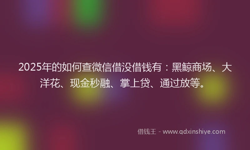 2025年的如何查微信借没借钱有：黑鲸商场、大洋花、现金秒融、掌上贷、通过放等。