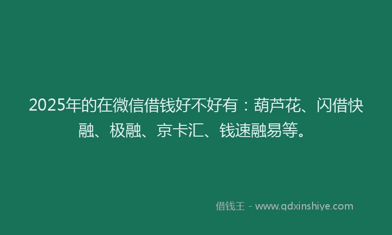 2025年的在微信借钱好不好有：葫芦花、闪借快融、极融、京卡汇、钱速融易等。