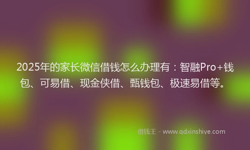 2025年的家长微信借钱怎么办理有：智融Pro+钱包、可易借、现金侠借、甄钱包、极速易借等。