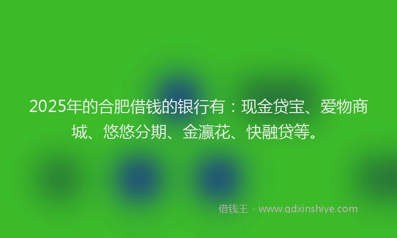 2025年的合肥借钱的银行有：现金贷宝、爱物商城、悠悠分期、金瀛花、快融贷等。
