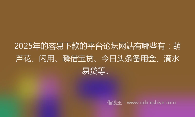 2025年的容易下款的平台论坛网站有哪些有：葫芦花、闪用、瞬借宝贷、今日头条备用金、滴水易贷等。