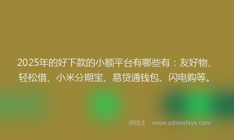 2025年的好下款的小额平台有哪些有：友好物、轻松借、小米分期宝、易贷通钱包、闪电购等。