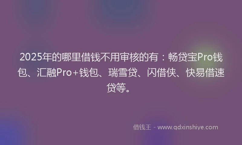 2025年的哪里借钱不用审核的有：畅贷宝Pro钱包、汇融Pro+钱包、瑞雪贷、闪借侠、快易借速贷等。
