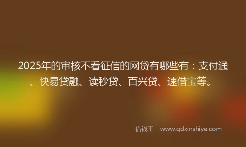 2025年的审核不看征信的网贷有哪些有：支付通、快易贷融、读秒贷、百兴贷、速借宝等。