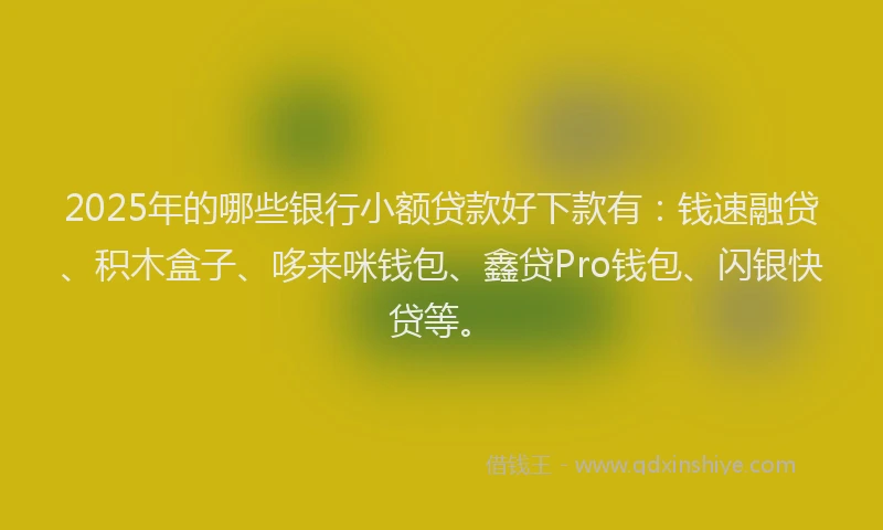 2025年的哪些银行小额贷款好下款有：钱速融贷、积木盒子、哆来咪钱包、鑫贷Pro钱包、闪银快贷等。