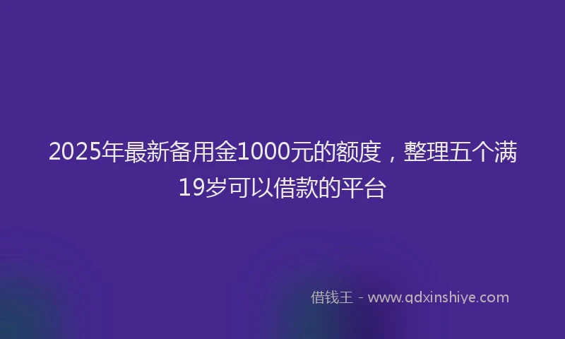 2025年最新备用金1000元的额度，整理五个满19岁可以借款的平台