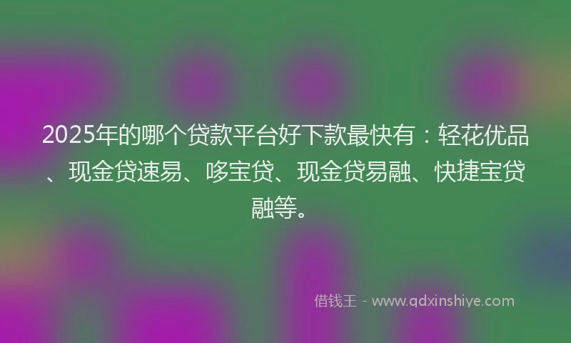 2025年的哪个贷款平台好下款最快有：轻花优品、现金贷速易、哆宝贷、现金贷易融、快捷宝贷融等。