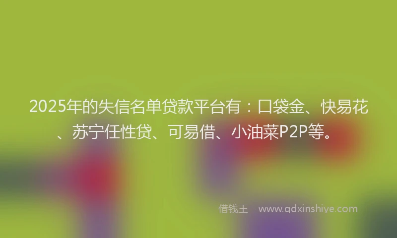2025年的失信名单贷款平台有：口袋金、快易花、苏宁任性贷、可易借、小油菜P2P等。