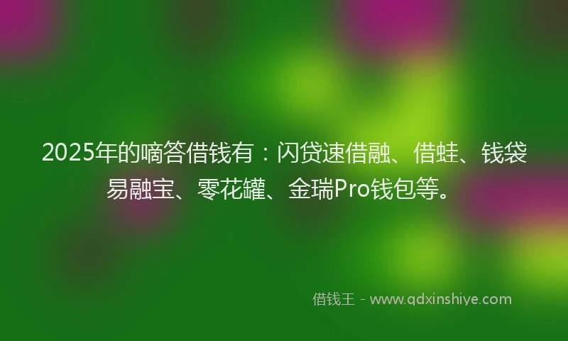 2025年的嘀答借钱有：闪贷速借融、借蛙、钱袋易融宝、零花罐、金瑞Pro钱包等。