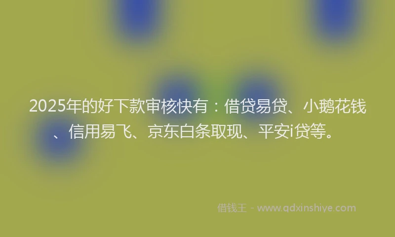 2025年的好下款审核快有：借贷易贷、小鹅花钱、信用易飞、京东白条取现、平安i贷等。