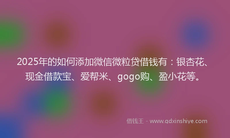 2025年的如何添加微信微粒贷借钱有：银杏花、现金借款宝、爱帮米、gogo购、盈小花等。