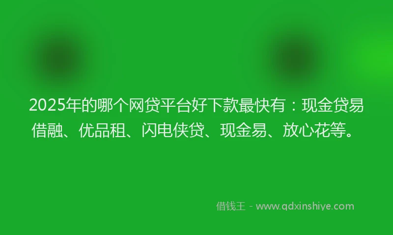 2025年的哪个网贷平台好下款最快有：现金贷易借融、优品租、闪电侠贷、现金易、放心花等。