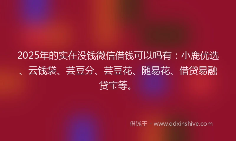 2025年的实在没钱微信借钱可以吗有：小鹿优选、云钱袋、芸豆分、芸豆花、随易花、借贷易融贷宝等。