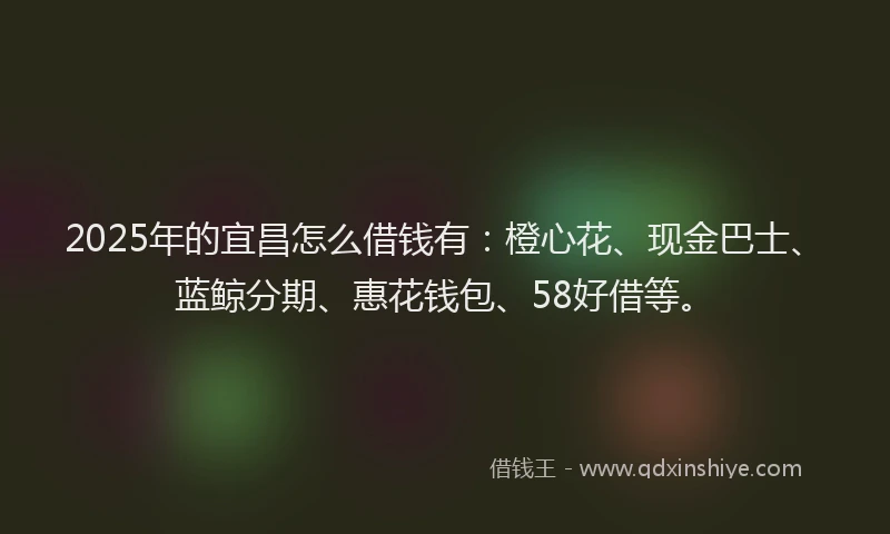 2025年的宜昌怎么借钱有：橙心花、现金巴士、蓝鲸分期、惠花钱包、58好借等。