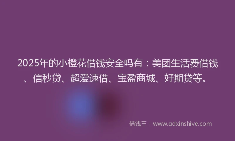 2025年的小橙花借钱安全吗有：美团生活费借钱、信秒贷、超爱速借、宝盈商城、好期贷等。