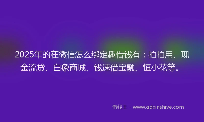 2025年的在微信怎么绑定趣借钱有：拍拍用、现金流贷、白象商城、钱速借宝融、恒小花等。