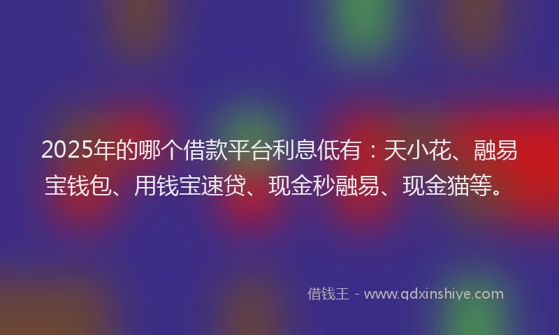 2025年的哪个借款平台利息低有：天小花、融易宝钱包、用钱宝速贷、现金秒融易、现金猫等。