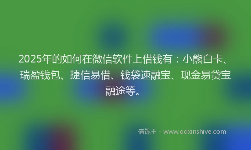2025年的如何在微信软件上借钱有：小熊白卡、瑞盈钱包、捷信易借、钱袋速融宝、现金易贷宝融途等。