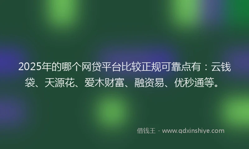 2025年的哪个网贷平台比较正规可靠点有：云钱袋、天源花、爱木财富、融资易、优秒通等。