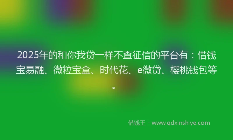 2025年的和你我贷一样不查征信的平台有：借钱宝易融、微粒宝盒、时代花、e微贷、樱桃钱包等。