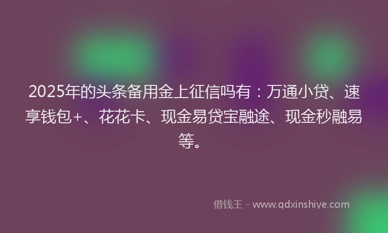 2025年的头条备用金上征信吗有：万通小贷、速享钱包+、花花卡、现金易贷宝融途、现金秒融易等。