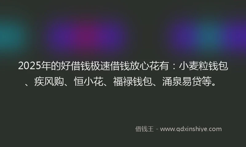 2025年的好借钱极速借钱放心花有：小麦粒钱包、疾风购、恒小花、福禄钱包、涌泉易贷等。