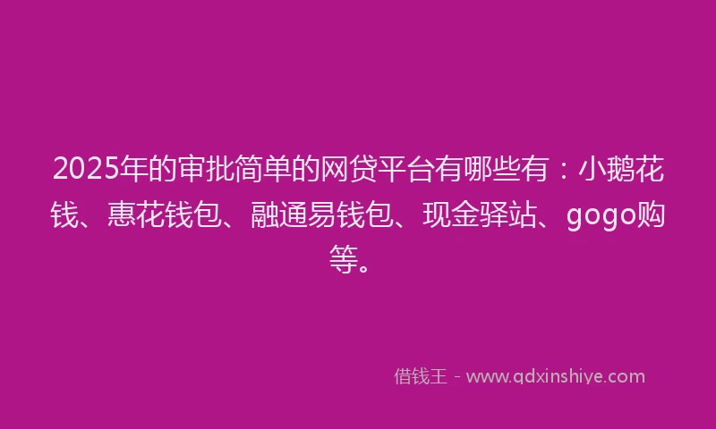 2025年的审批简单的网贷平台有哪些有：小鹅花钱、惠花钱包、融通易钱包、现金驿站、gogo购等。