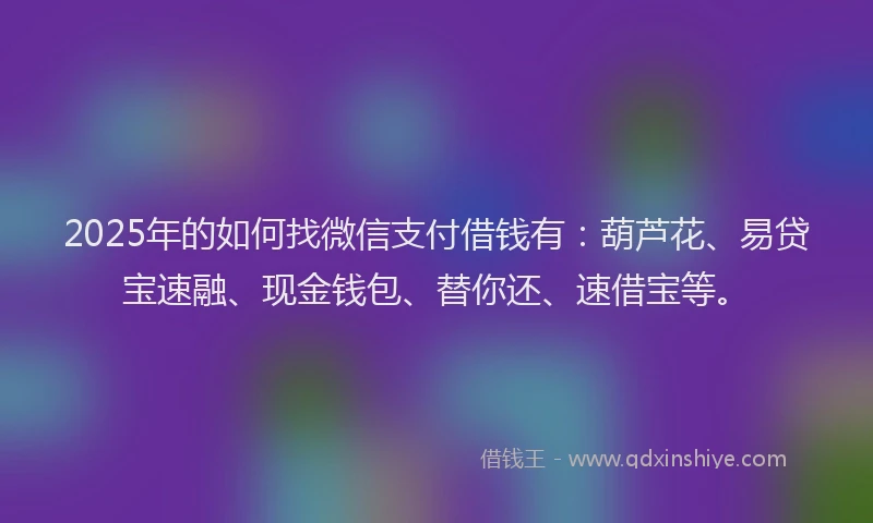 2025年的如何找微信支付借钱有：葫芦花、易贷宝速融、现金钱包、替你还、速借宝等。