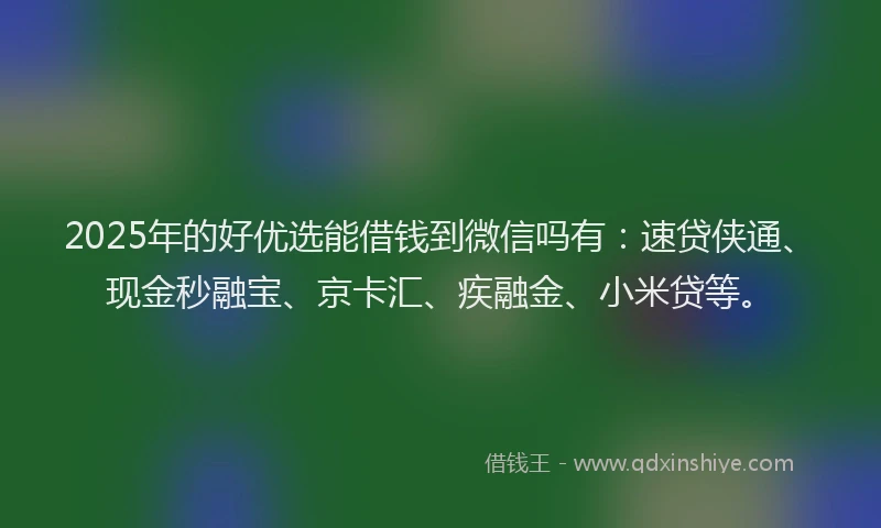 2025年的好优选能借钱到微信吗有：速贷侠通、现金秒融宝、京卡汇、疾融金、小米贷等。