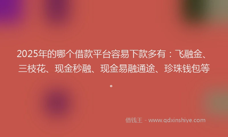 2025年的哪个借款平台容易下款多有：飞融金、三枝花、现金秒融、现金易融通途、珍珠钱包等。