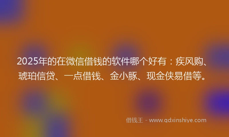 2025年的在微信借钱的软件哪个好有：疾风购、琥珀信贷、一点借钱、金小豚、现金侠易借等。