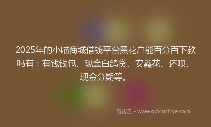 2025年的小喵商城借钱平台黑花户能百分百下款吗有：有钱钱包、现金白鸽贷、安鑫花、还呗、现金分期等。