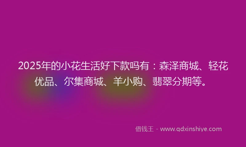 2025年的小花生活好下款吗有：森泽商城、轻花优品、尔集商城、羊小购、翡翠分期等。
