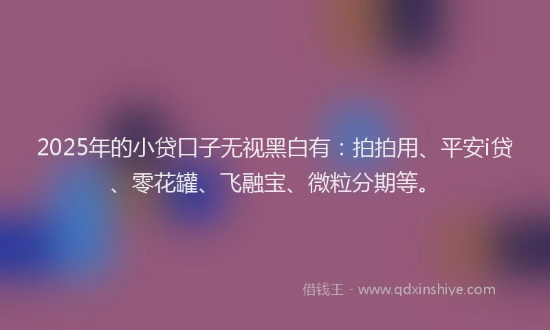 2025年的小贷口子无视黑白有：拍拍用、平安i贷、零花罐、飞融宝、微粒分期等。