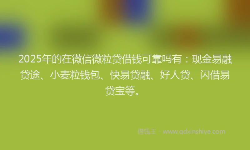 2025年的在微信微粒贷借钱可靠吗有：现金易融贷途、小麦粒钱包、快易贷融、好人贷、闪借易贷宝等。