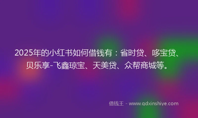 2025年的小红书如何借钱有：省时贷、哆宝贷、贝乐享-飞鑫琼宝、天美贷、众帮商城等。