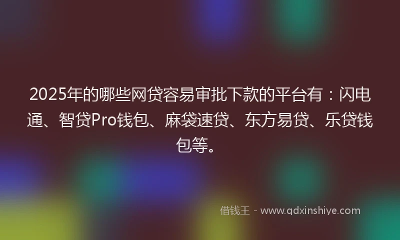 2025年的哪些网贷容易审批下款的平台有：闪电通、智贷Pro钱包、麻袋速贷、东方易贷、乐贷钱包等。