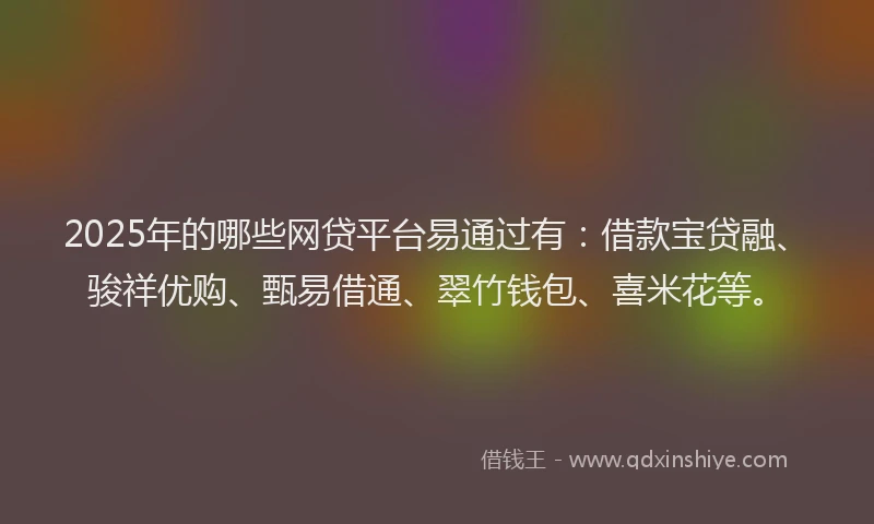 2025年的哪些网贷平台易通过有：借款宝贷融、骏祥优购、甄易借通、翠竹钱包、喜米花等。