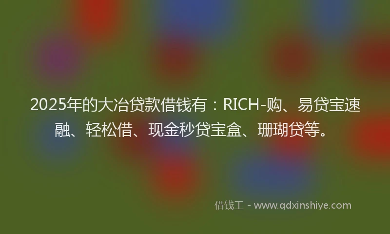 2025年的大冶贷款借钱有：RICH-购、易贷宝速融、轻松借、现金秒贷宝盒、珊瑚贷等。